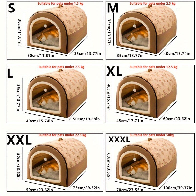 1pc Warm Enclosed Dog Bed, Four Seasons Universal Dog Kennel, Removable And Washable Pet Sleeping Bed Christmas Gift