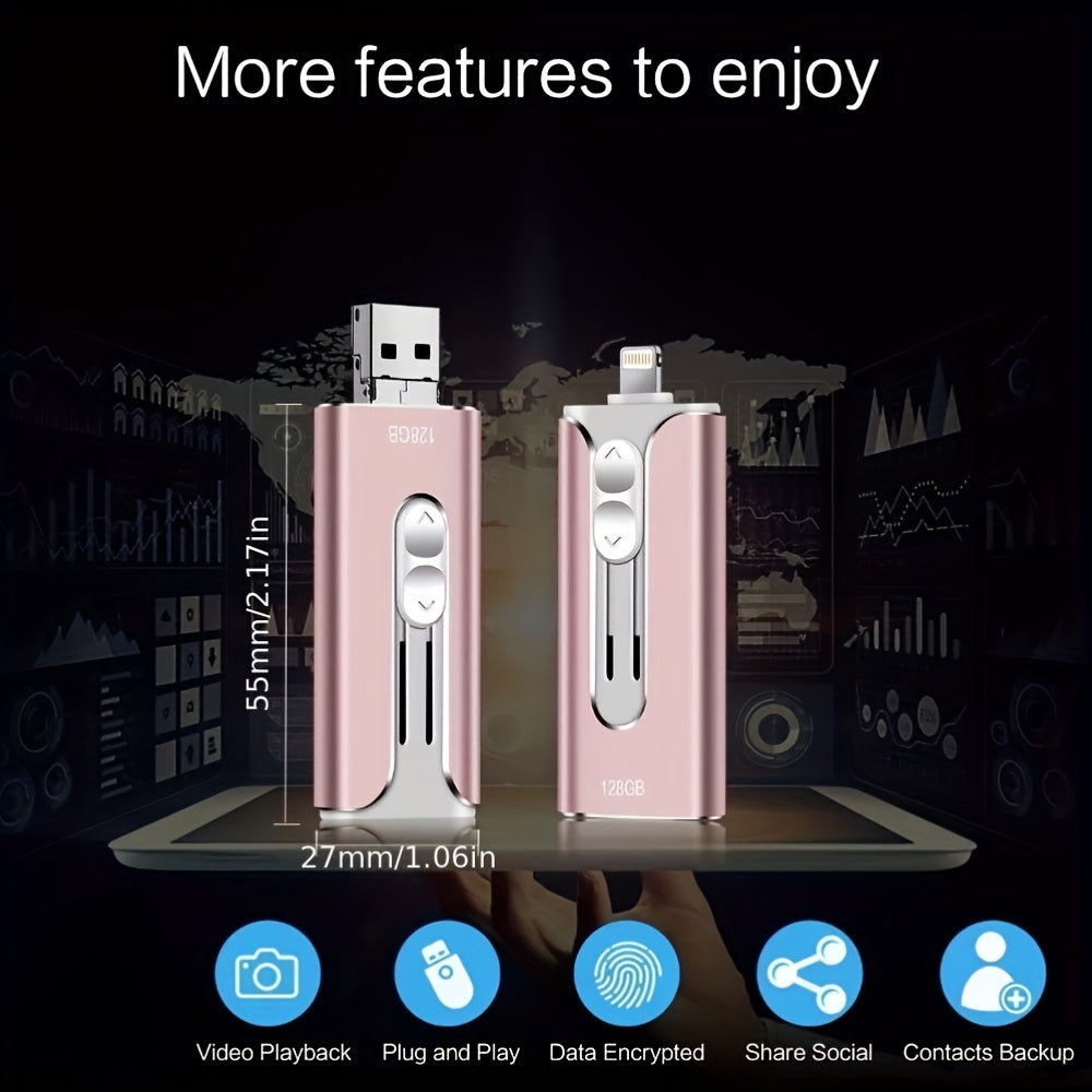 128GB And 64GB Flash Drives 3.0 High Speed 4-In-1 USB Stick External Storage for Iphone, PC, Ipad, Android, And More Devices for Transferring And Backing Up Photos And Videos