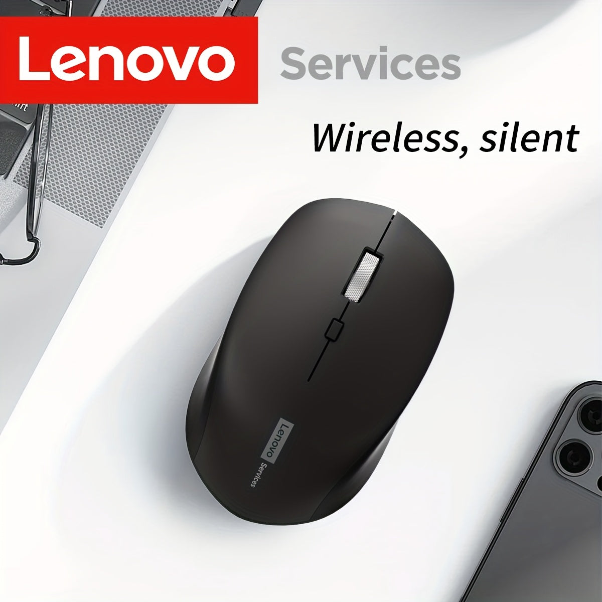 For Lenovo Wireless Mouse Business Office Silent Mouse Ergonomic Design Compatible with Multiple Platforms, 2.4G Connection, Powered by 1.5V Dry Battery, Battery Not Included