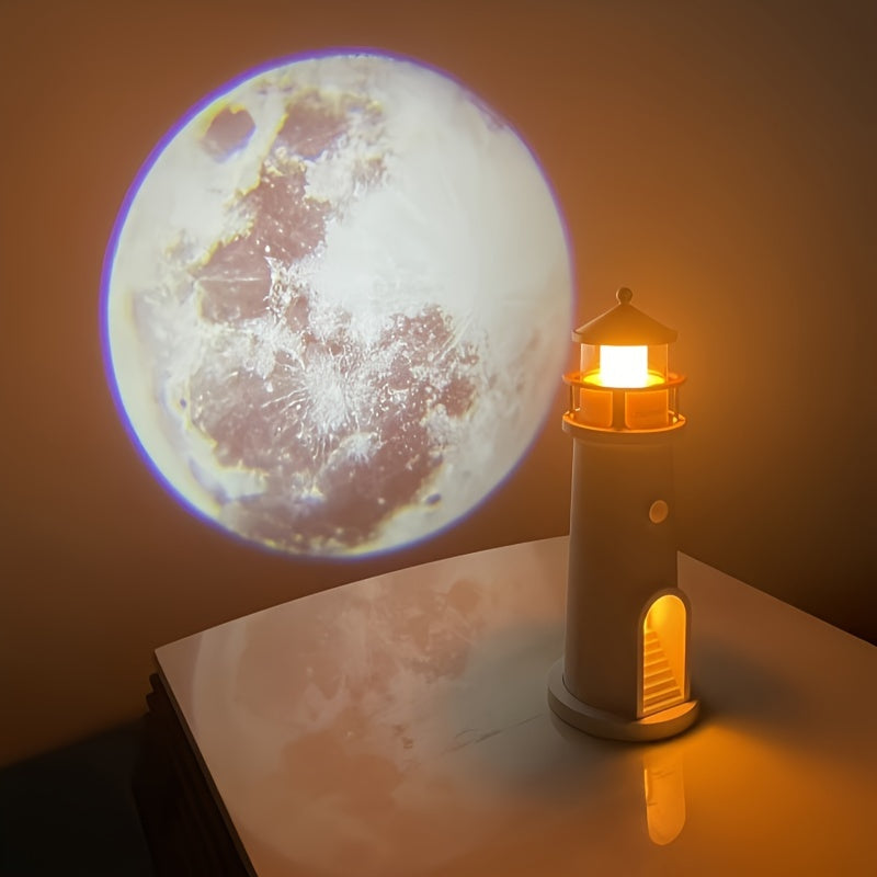1pc lighthouse night light with a clear moon projection image, sensitive human body sensing switch and long-brightness function that can be switched, suitable for many scene atmospheres, and the sealed packaging of the product is more decent.
