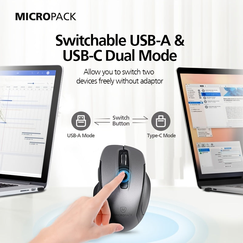 Wireless Mouse with Dual Receiver, Silent Office Mouse USB/Type-C Dual Receiver, Portable Mouse, Sleek Design, Smooth Tracking, Dualconnectivity, Remote Workers