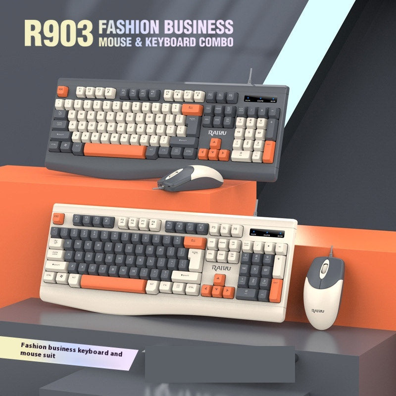 RAIJU Ergonomic Wired Keyboard and Mouse Combo with Optical Movement Detection, PC Compatible, Gaming Accessory Set, Non-Wireless, No Battery Required