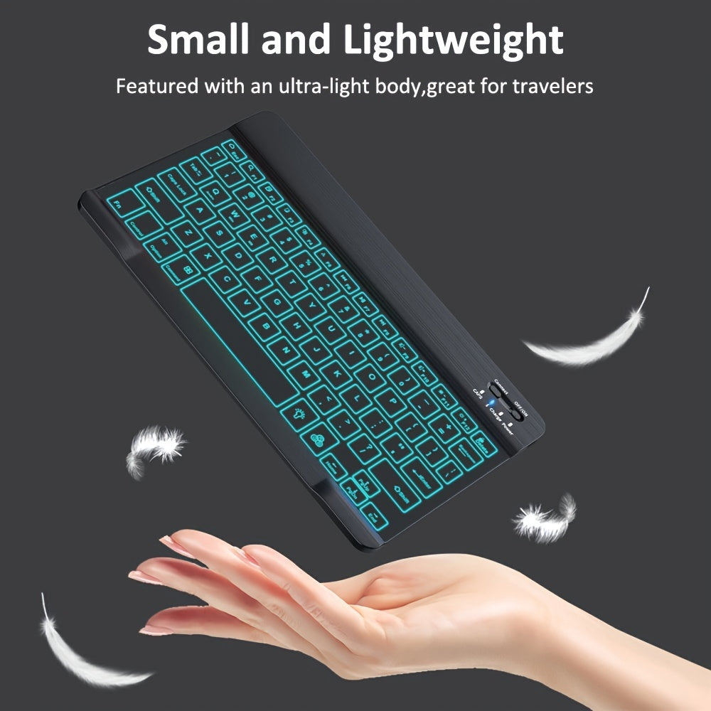 7-Color Backlit Portable Wireless Keyboard and Mouse Set for iPad, Tablet, and Laptop - Ergonomic Design