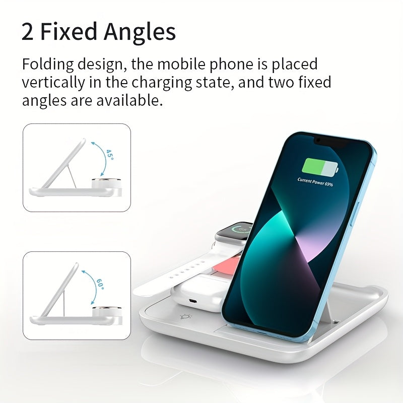 15W Fast 3-in-1 Wireless Charger - Universal for Apple Android/iWatch/Wireless Earphones, Desktop Bedside Gadget Recommended Self-Use Gift Box