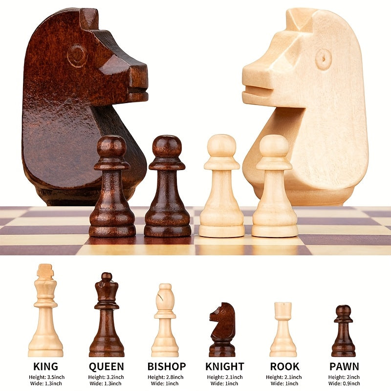 Premium Wooden Chess Table Set Includes Wooden Pieces - 8.89 cm King with Extra 2 Queens - 34 Wooden Chess Set Game Pieces for Advanced Board Games, Chess, Checkers, Family Tabletop Gaming Kit