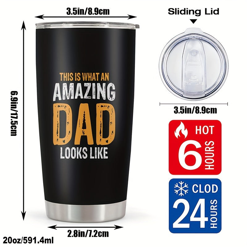 1pc, Father's Day Gifts 20oz Tumbler Gifts for Dad, AMAZING DAD Funny Print Gifts for Daddy Papa From Daughter Son Wife Birthday Fathers Day 20oz Stainless Steel Tumbler Travel Coffee Mug Cup Grandfather Husband Men Present
