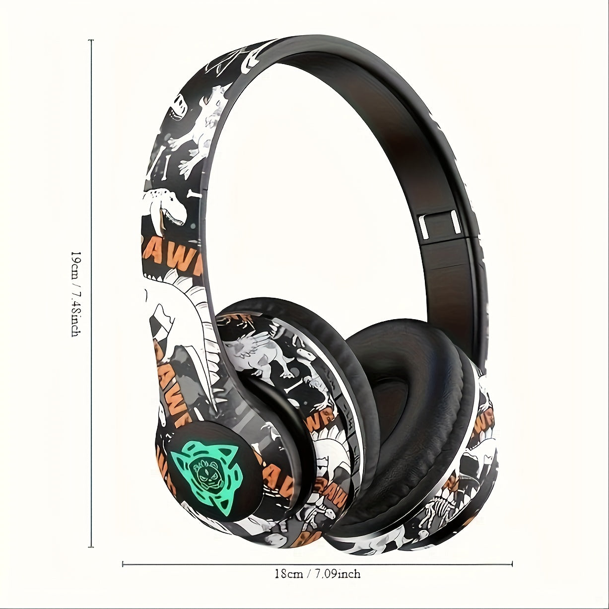 Wireless Earphones Built-in Microphone On-Ear Headphones Graffiti Style with Variable RGB Lights Soft Earmuffs Big Battery Stereo Music Sports Headphones