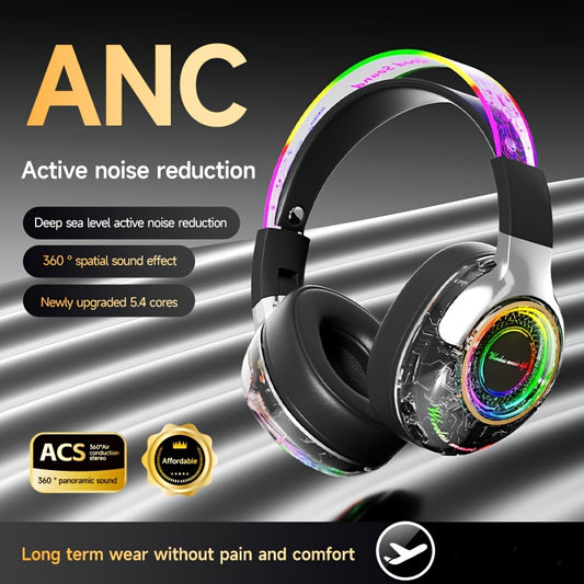 Wireless Gaming Headphones with Deep Noise Cancelling, 360° Surround Sound & RGB Lighting - Wireless 5.3, 5-Core Processor, 30H Playtime, Type-C Charging for Immersive Gaming/DJ/Travel, Wireless Gaming Headset, Active Noise Reduction, Sleek Headphone Des