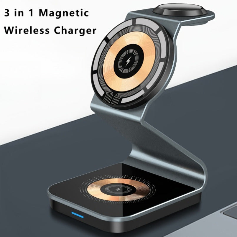 3 in 1 Magnetic Wireless Charger Stand for Apple Multiple Devices Magnet Phone Holder Bracket Fast Wireless Charging Station for iPhone 16 15 14 13 12 Pro Max Mini Plus for Apple Watch Ultra/10/9/8/7/6/5/4/3/2/1/SE for Airpods 4/3/2/Pro/Pro2