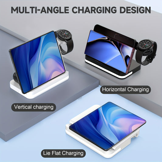 SUONEE 4-in-1 Foldable Wireless Charging Station for Samsung Devices, Compatible with Galaxy Z Fold 5/4/3/2, Z Flip 5/4/3, S24/S23/S22/S21/S20-S9, Note 20 Ultra/20/10/9, Watch 6/5/Pro/4/3, and Earbuds 2/2 Pro/Live, Magnetic USB Type-C Connection, No Batt