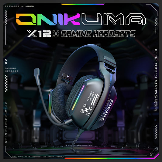 ONIKUMA Over-Ear Gaming Headphones with Full Coverage Padded Ear Cups, Flexible Mic & Button Controls - USB Wired Headphones for PC, Movies, Games, Anime, and More