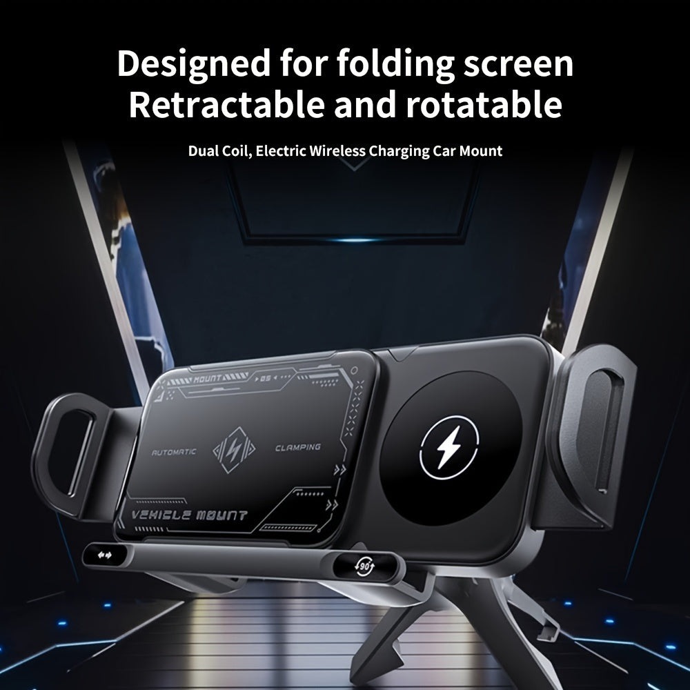 Mobile Phone Car Holder with Wireless Fast Charging for Foldable Screen Phones Suitable for iPhone 8/X/11/12/13/14/15 Series, Samsung Note20/10/9/8 Series, S10/9/8 Series Fold 5, Fold 6/, W23/W24 Wireless Charging Output 5W/7.5W/10W/15W(MAX)
