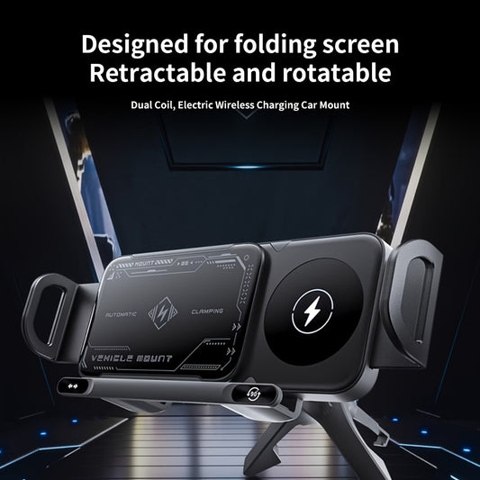 Mobile Phone Car Holder with Wireless Fast Charging for Foldable Screen Phones Suitable for iPhone 8/X/11/12/13/14/15 Series, Samsung Note20/10/9/8 Series, S10/9/8 Series Fold 5, Fold 6/, W23/W24 Wireless Charging Output 5W/7.5W/10W/15W(MAX)