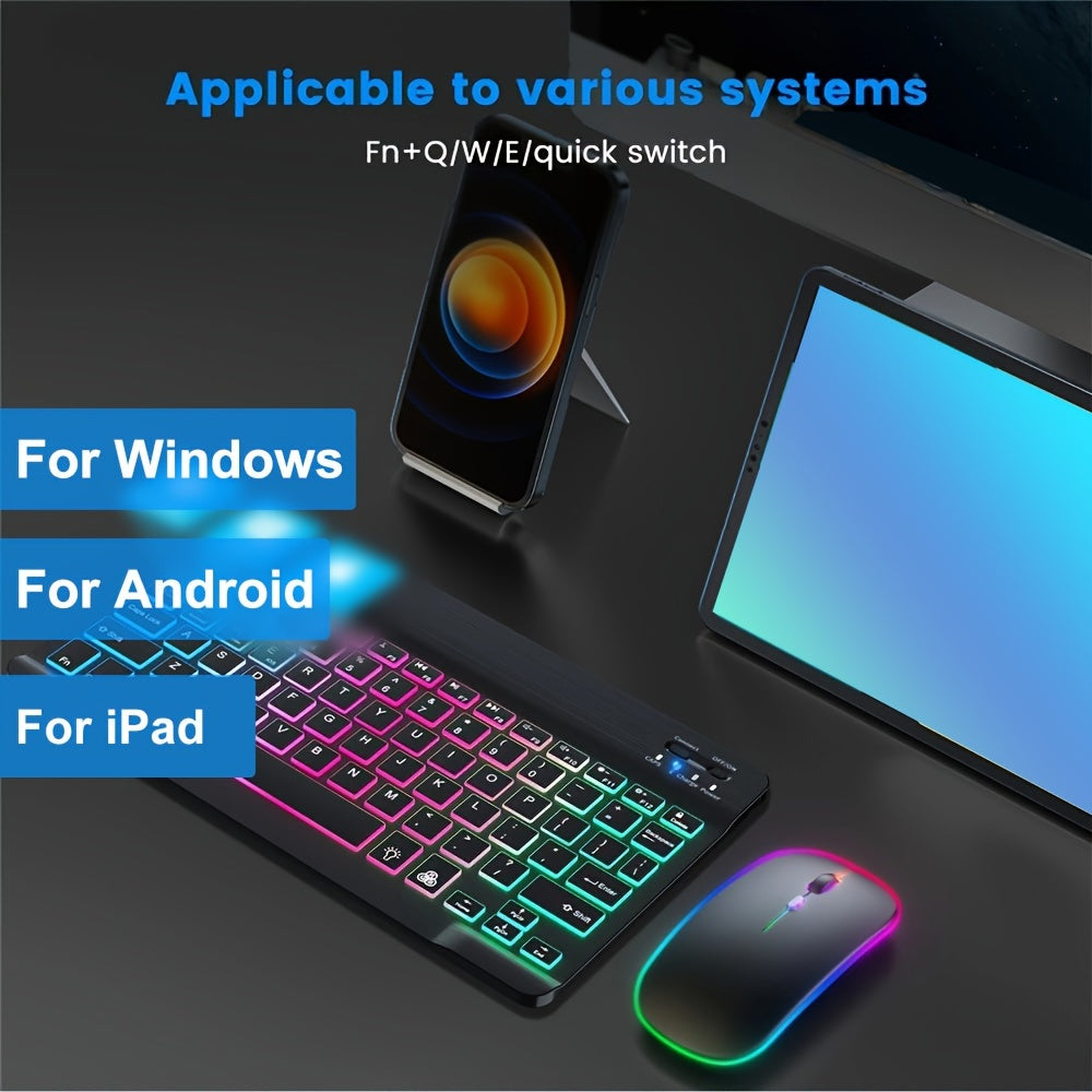 Ultra-Slim Backlit Wireless Keyboard and Mouse Set, Portable Optical Tracking, Rechargeable Lithium Polymer Battery, Type-C Charging, Compatible with Tablets, English Layout