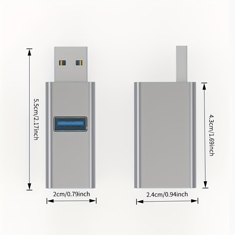 Mini 3-in-1 Hub Portable Dock with 1 USB 3.0 Port and 2 USB 2.0 Ports, High-Speed Splitter, Aluminum Alloy Casing, Compact Design, Durable Build