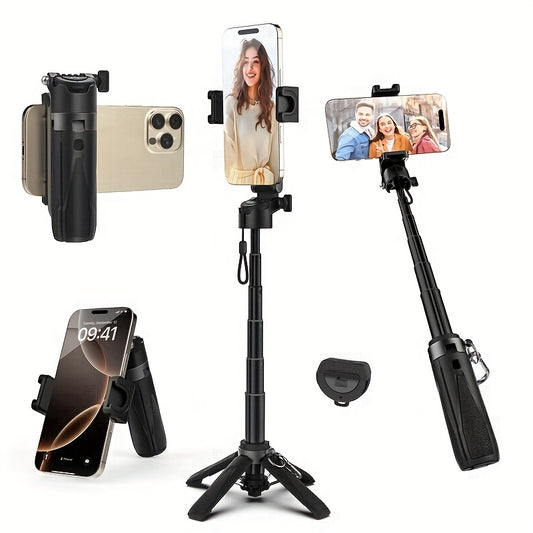 16-Inch Extendable Selfie Stick Tripod with Wireless Remote Control, 360° Rotating Mount & One-Click Release, USB, Compatible with iPhone//Android Smartphones – Perfect for Concerts, Travel, Hiking, and Live Streaming, Selfie Stick for Phone