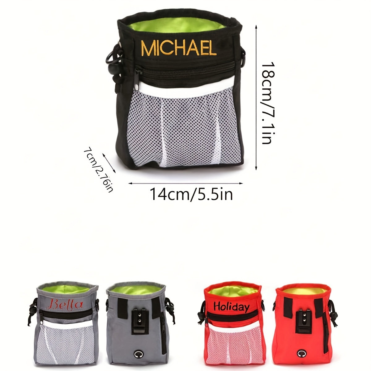 1pc Custom Dog Training Waist Bag with Embroidered Name - Durable Fabric, Multi-Functional Outdoor Pet Snack Pouch for Walking & Feeding, Adjustable Strap, Mesh Side Pockets, Available in Black, Red, Pink