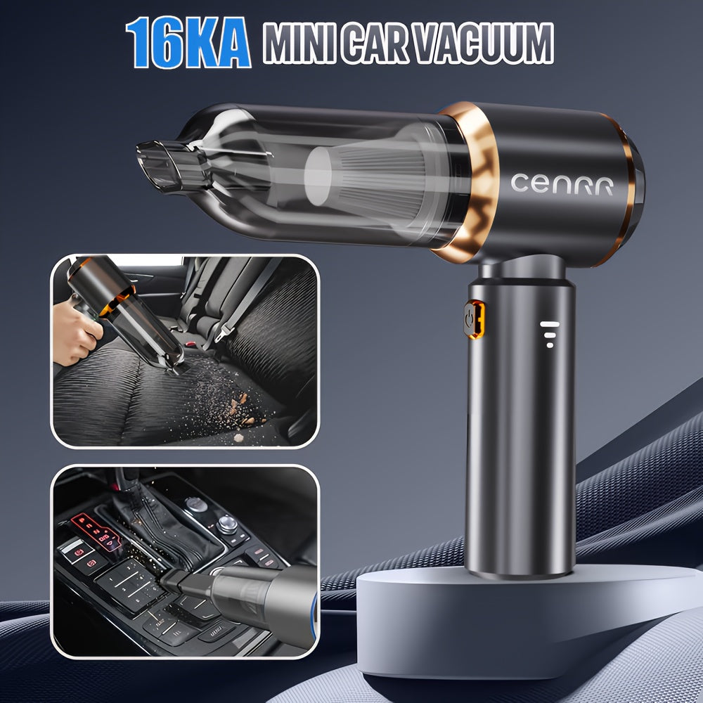 CENRR 160000PA Portable Handheld Wireless Car Vacuum Cleaner - 3-Battery Power, 3-Speed Adjustable, 0.1-0.2L Dust Cup, 65dB Quiet Operation, USB Rechargeable for Car Interior Cleaning, Car Vacuum Cleaner, Sleek Design, Durable Construction