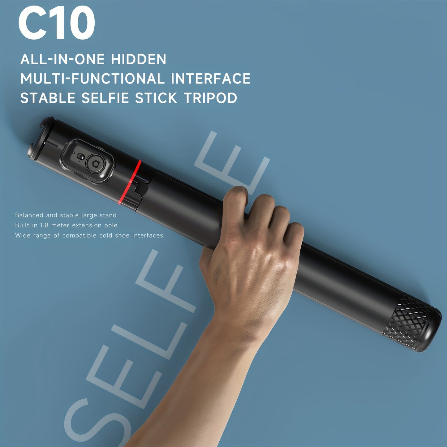 Stable Selfie Stick Tripod with Hidden Integrated Design, 1.83m Aluminum Alloy Pole, Tripod with Reinforced Support, Wind-Resistant, Multi-Functional ABS Mount with Cold Shoe Expansion, Compatible with Lighting and Microphone Accessories, Battery Powered