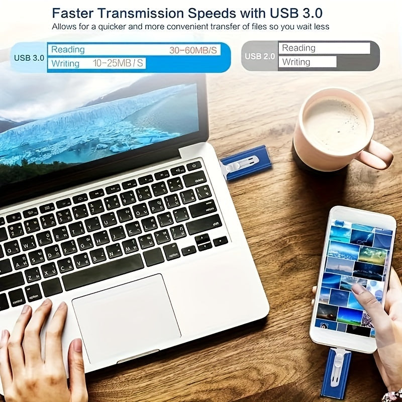 128GB And 64GB Flash Drives 3.0 High Speed 4-In-1 USB Stick External Storage for Iphone, PC, Ipad, Android, And More Devices for Transferring And Backing Up Photos And Videos