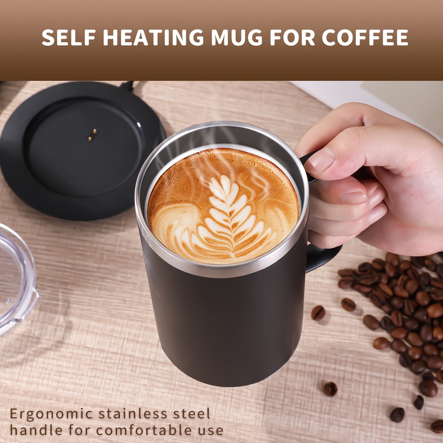 Improved Design Self-Heating Coffee Mug, USB Powered Coffee Thermos Set, 10-Hour Auto-Off