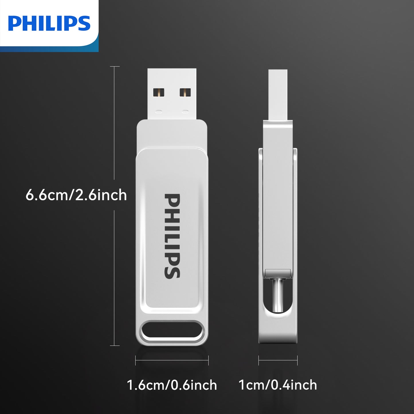 PHILIPS 3.2 Dual Head USB Flash Drive, Dual-color USB Flash Drive, Stable Transfer and Read/write, Large Capacity and Multi-storage, Portable, Supports Mobile Phones and Computers, Compatible with A Wide Variety of Devices to Use
