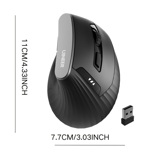 2.4Ghz Vertical Wireless Mouse with Visible Battery Display, 6 Keys, Ergonomic, Plug and Play for Office and Study