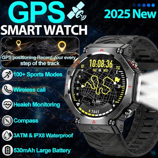 2025 new outdoor GPS smart watch, men women GPS smart watch, T-Rex 3 smart watch, flashlights, dual-frequency GPS, 3ATM, 100+ sports mode, wireless call, information reminder, octagonal outdoor sports design style, Valentine's Day gifts, Men's and Women'