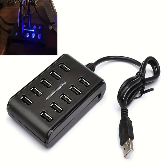 1pc Black Portable 10-Port USB Hub - High-Speed 4-Port USB 2, 0 Splitter with On/Off Switch, Space-Saving Double Row Layout, Durable ABS Plastic Construction for Work & Home Use, Laptop Compatible, USB Hub for Laptop, Workspace Accessory, Modern Accessor