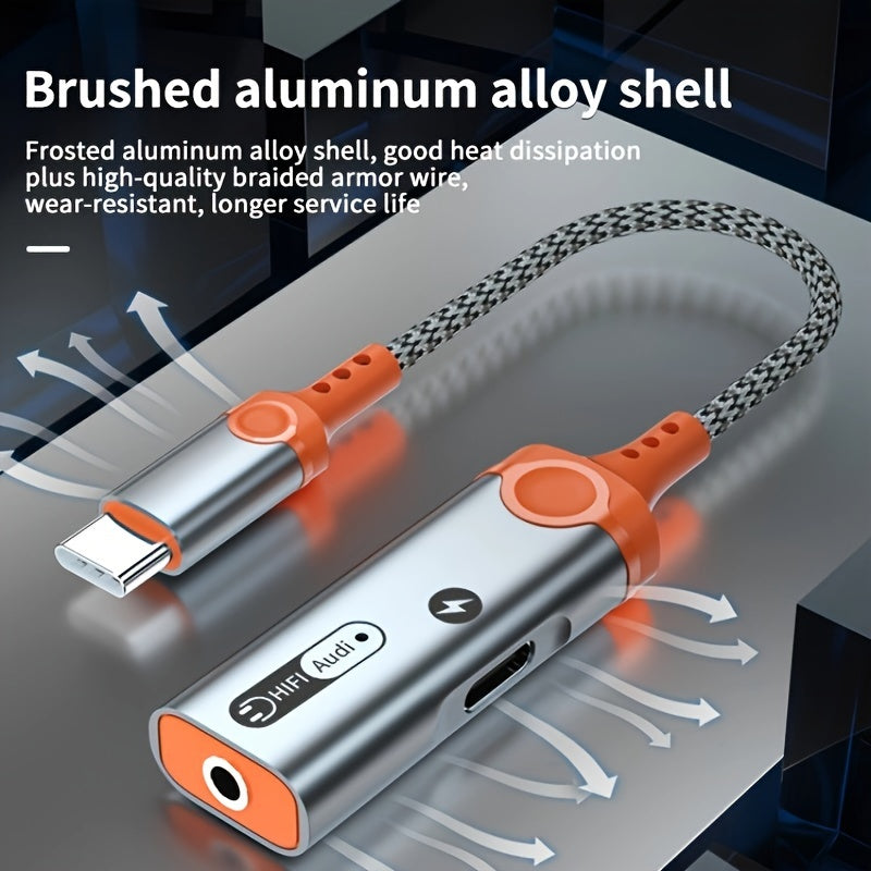 Type-c to 3.5mm Headphone + Charging Two-in-One Converter with DAC Chip PD 60W Fast Charging, Soundless Quality