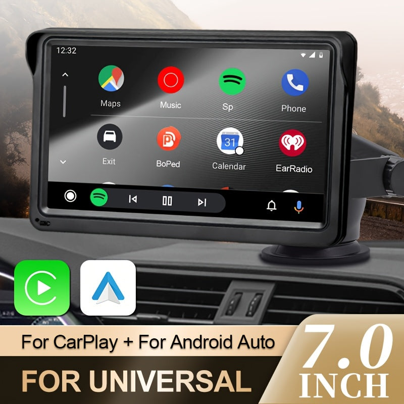 HIPPCRON 17.78cm Car Multimedia Player with CarPlay & Android Auto, Wireless, USB/AUX/MirrorLink, Parking Assistance, Sunshade, Lighter Socket Power, Compatible with Most Vehicles, Car Audio Accessories, Modern Car Accessory, Highquality Display, Without