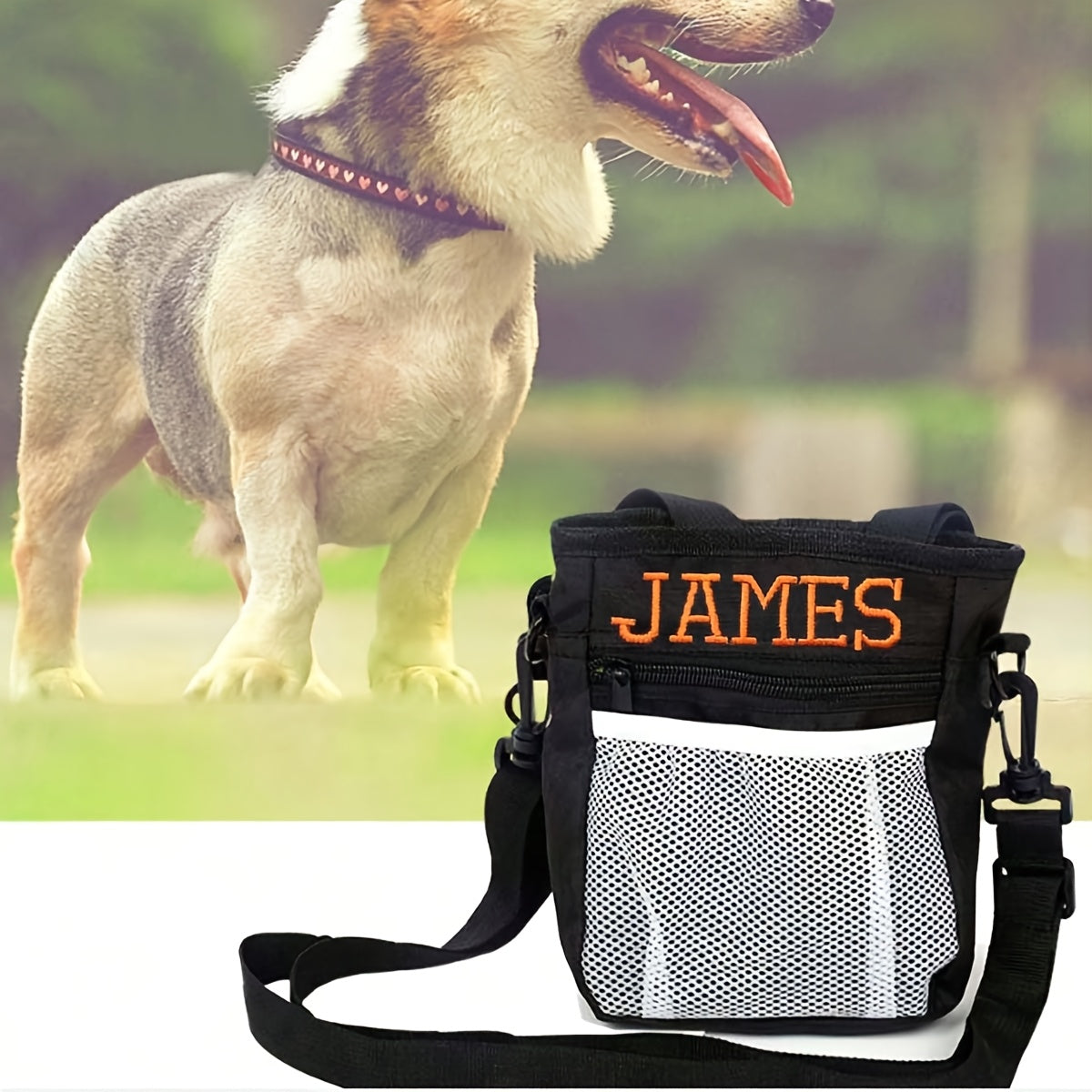 1pc Custom Dog Training Waist Bag with Embroidered Name - Durable Fabric, Multi-Functional Outdoor Pet Snack Pouch for Walking & Feeding, Adjustable Strap, Mesh Side Pockets, Available in Black, Red, Pink