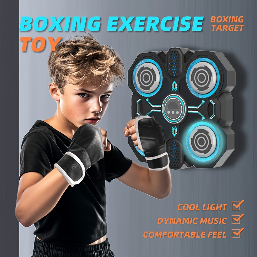 Interactive Boxing Exercise Toy with 4 Targets, Upgraded Edition with Cool LED Lights & Dynamic Music, Includes Punching Gloves, Adjustable Speed, Wall-Mountable, Ideal for Indoor Workout & Family Fun, Battery Operated (AA Not Included), ABS Material, Pe