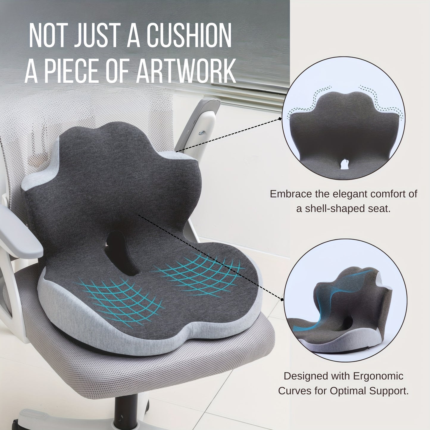 A Seat Cushion with a Backrest That Effectively Supports The Lower Back, Providing Comfort And Breathability. The Central Control Area Is Designed to Relieve Pressure on The Tailbone, Making It Suitable for Office Chairs And Car Seats. It Is Made from Br
