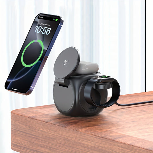 3 in 1 Charging Station for iPhone 16 Series Multiple Devices Magnetic Charger, Adjustable Portable Wireless Charging Stand, Foldable Wireless Charger Dock for iPhone 16 15 14 13 12 Pro Max iWatch Ultra 10 9 8 7 6 5 4 3 2 AirPods 4 3 2 Pr