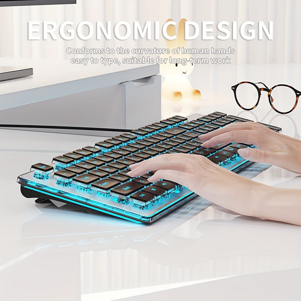 EWEADN Gaming Keyboard wired LED-backlit, black Office keyboard silent full size, ergonomic design keyboards slim, Compatible with Windows/Laptop/ PC peripherals, suitable for e-sports gamers, school dormitory, study and work