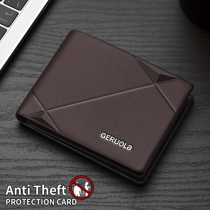 Men's Genuine Leather Short Wallet with Large Capacity Card Slots, Holiday Gift Top Layer Cowhide RFID Blocking Credit Card Holder Portable Cash Business Office Commute Anniversary Birthday Valentine's Day Gift Leather Wallet Father's Day Present