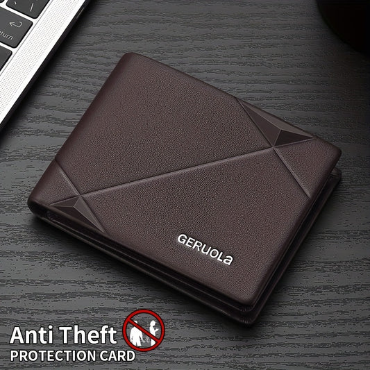 Men's Genuine Leather Short Wallet with Large Capacity Card Slots, Holiday Gift Top Layer Cowhide RFID Blocking Credit Card Holder Portable Cash Business Office Commute Anniversary Birthday Valentine's Day Gift Leather Wallet Father's Day Present