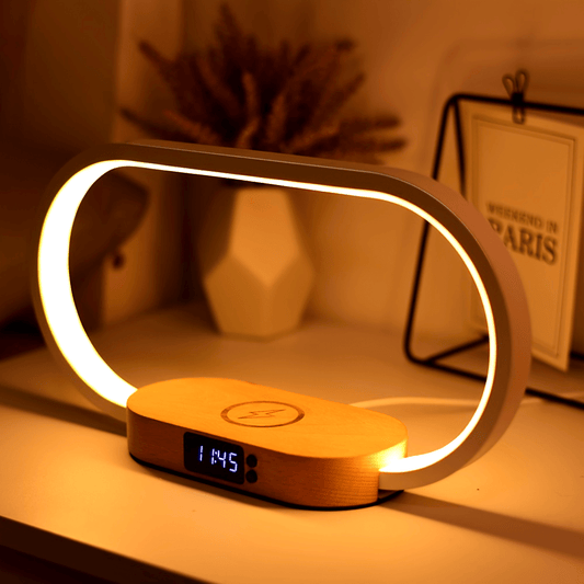 Multifunctional 10W wireless charging station, LED desk lamp, night light, time, USB port TPYE-C charging port suitable for bedroom, living room, office, iPhone, fast charging station, perfect gift