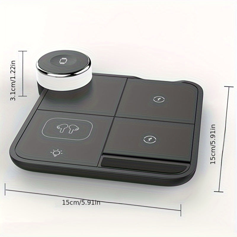 15W Fast 3-in-1 Wireless Charger - Universal for Apple Android/iWatch/Wireless Earphones, Desktop Bedside Gadget Recommended Self-Use Gift Box
