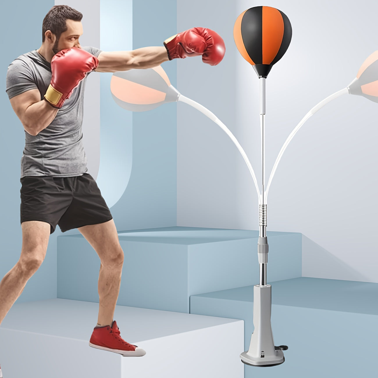 130.0-160cm Height Adjustable Punching Bag with Sturdy Frame, Strong Suction Cups & Orange/Black Design - Indoor Fitness Sandbag for Agility Training, Holiday Gift (Christmas, Valentine's Day), Boxing Ball, Reflective Training Aid, Dynamic Workout Tool,