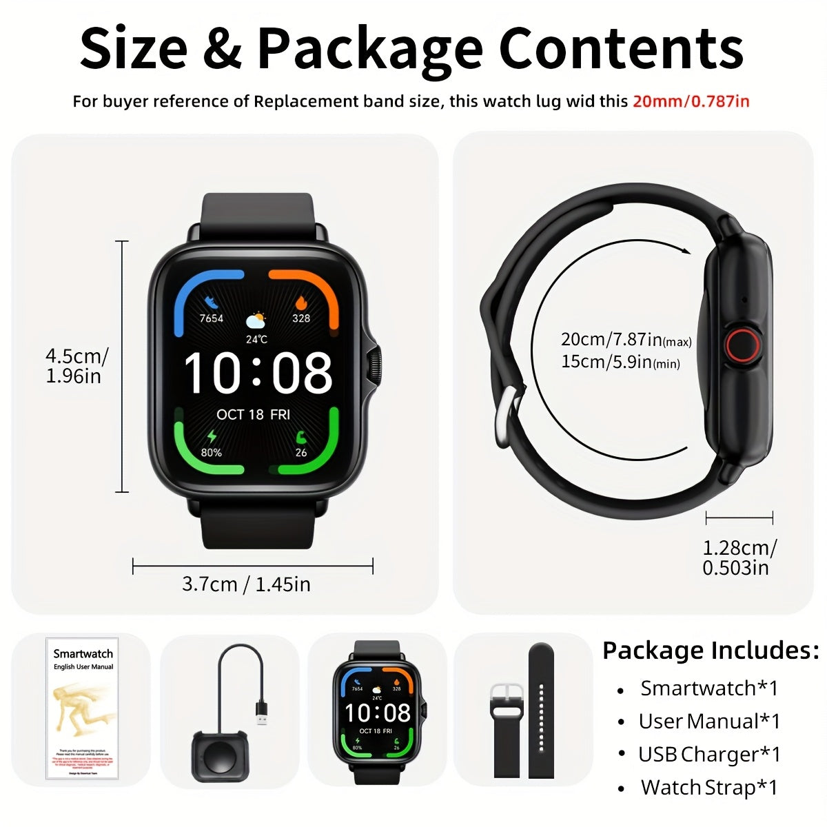 Sports Smart Watch, 4.65cm Full Touch Screen Display with Message, Answer Make Call Smartwatch, Sleep Monitoring, Sports Pedometer, Information Alerts, for iPhone Android Phones, Smartbands Fitness Watch for Women Men Friend Gift, Birthday Gift