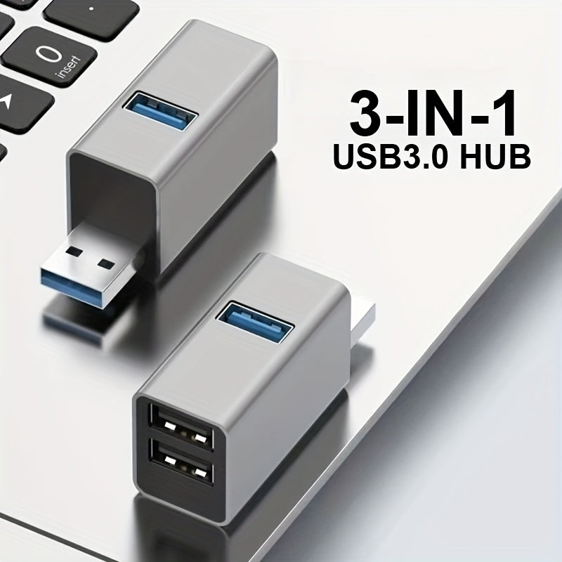Mini 3-in-1 Hub Portable Dock with 1 USB 3.0 Port and 2 USB 2.0 Ports, High-Speed Splitter, Aluminum Alloy Casing, Compact Design, Durable Build