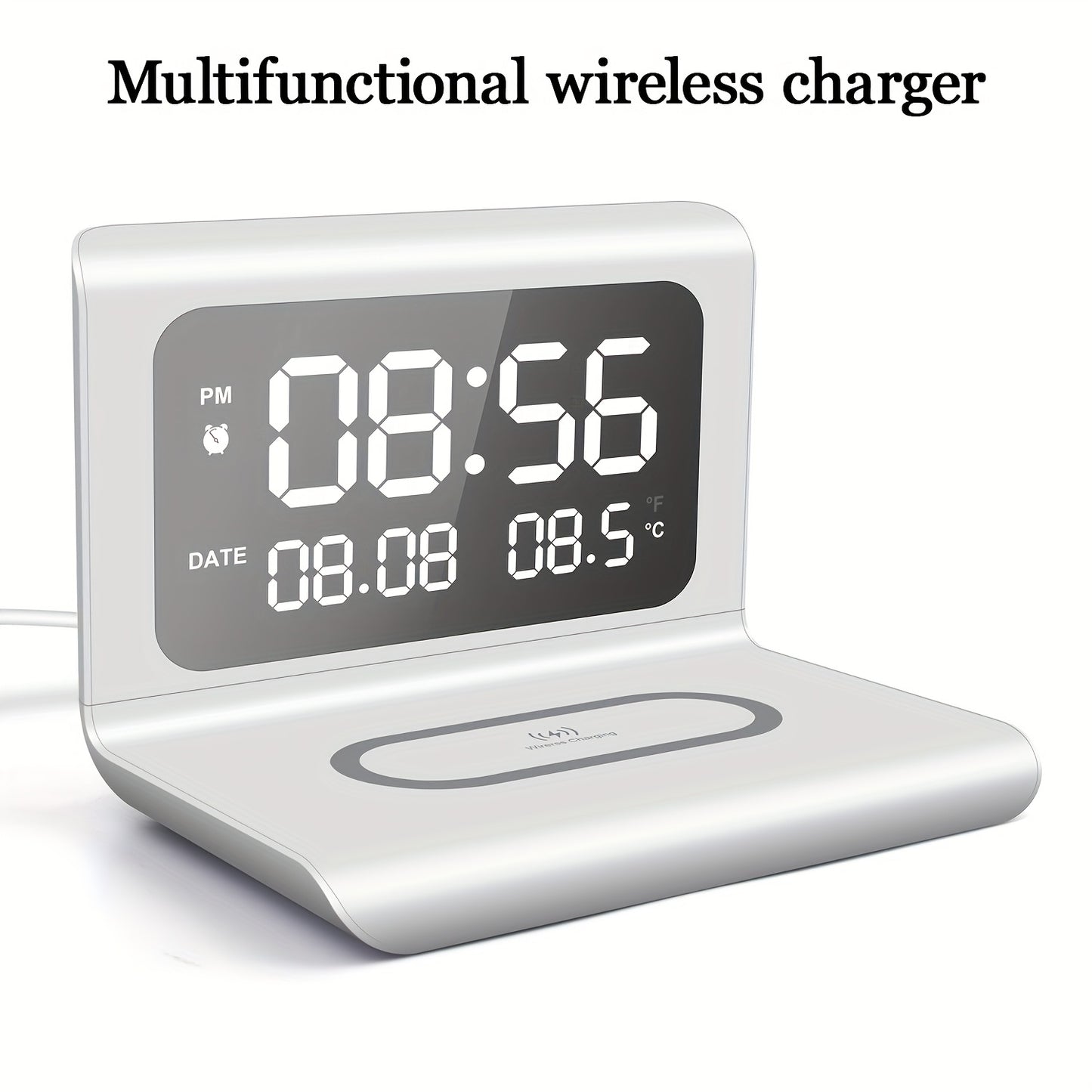 A Versatile Wireless Charging Station Featuring a Time And Temperature Display, Designed As an Alarm Clock for Your Bedroom Desk. It Is Compatible with for iphone Models 16, 15, 14, 13, 12, 11 Pro Max/Mini/Plus/Xr/X/8, for Airpods 2/3/4/Pro/Pro 2, And fo
