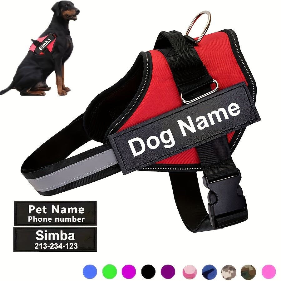 Customizable Reflective Dog Harness - Anti-Escape, Adjustable Pet Chest Vest with Personalized Name & Phone Number Patch, Durable Polyester, Striped Design, Hand-Wash Only, Harness for Dogs