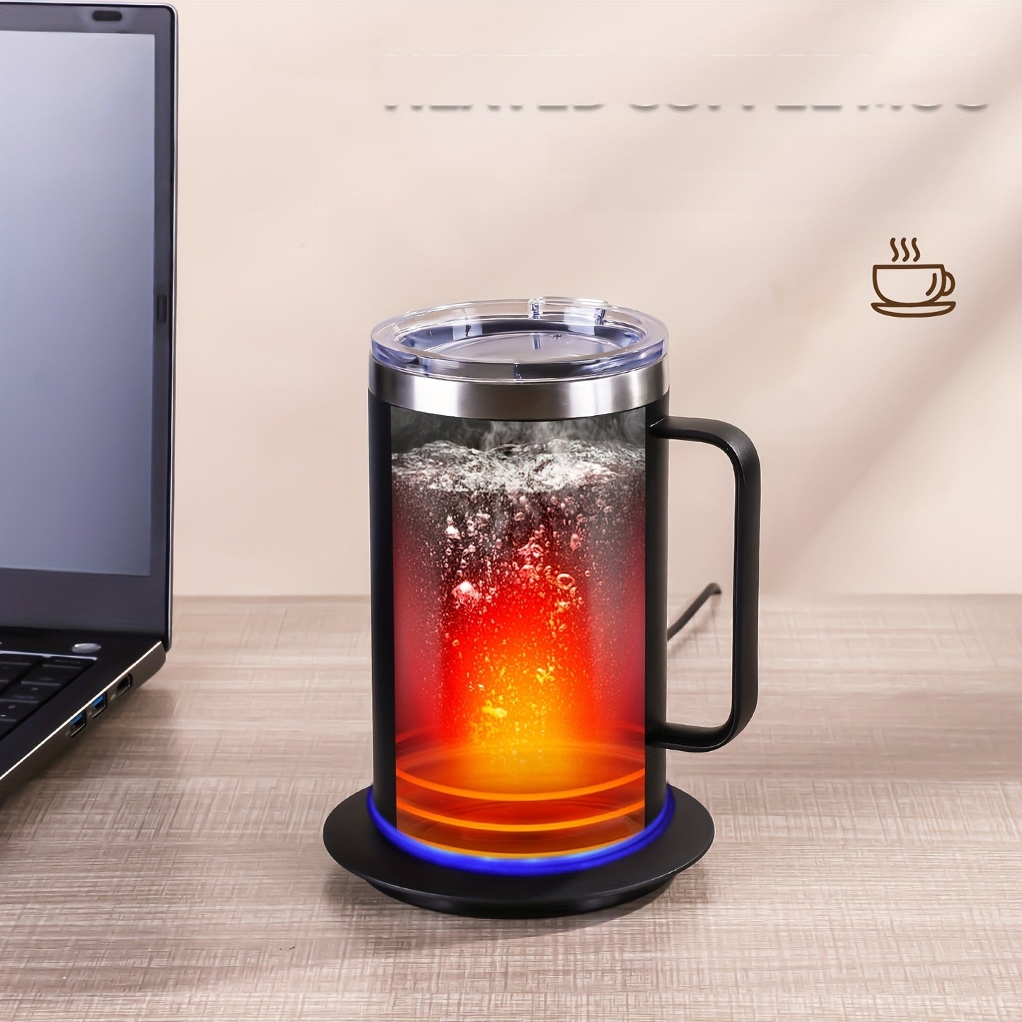 Improved Design Self-Heating Coffee Mug, USB Powered Coffee Thermos Set, 10-Hour Auto-Off