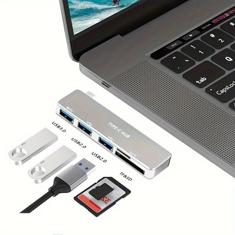 WOWSSYO 5-in-1 Type C Hub, Portable, USB 3.0, SD TF Card Reader, Good Quality and Durable, USB C Hub, Compatible with Laptop, for Men and Women, with Nice Small Gift