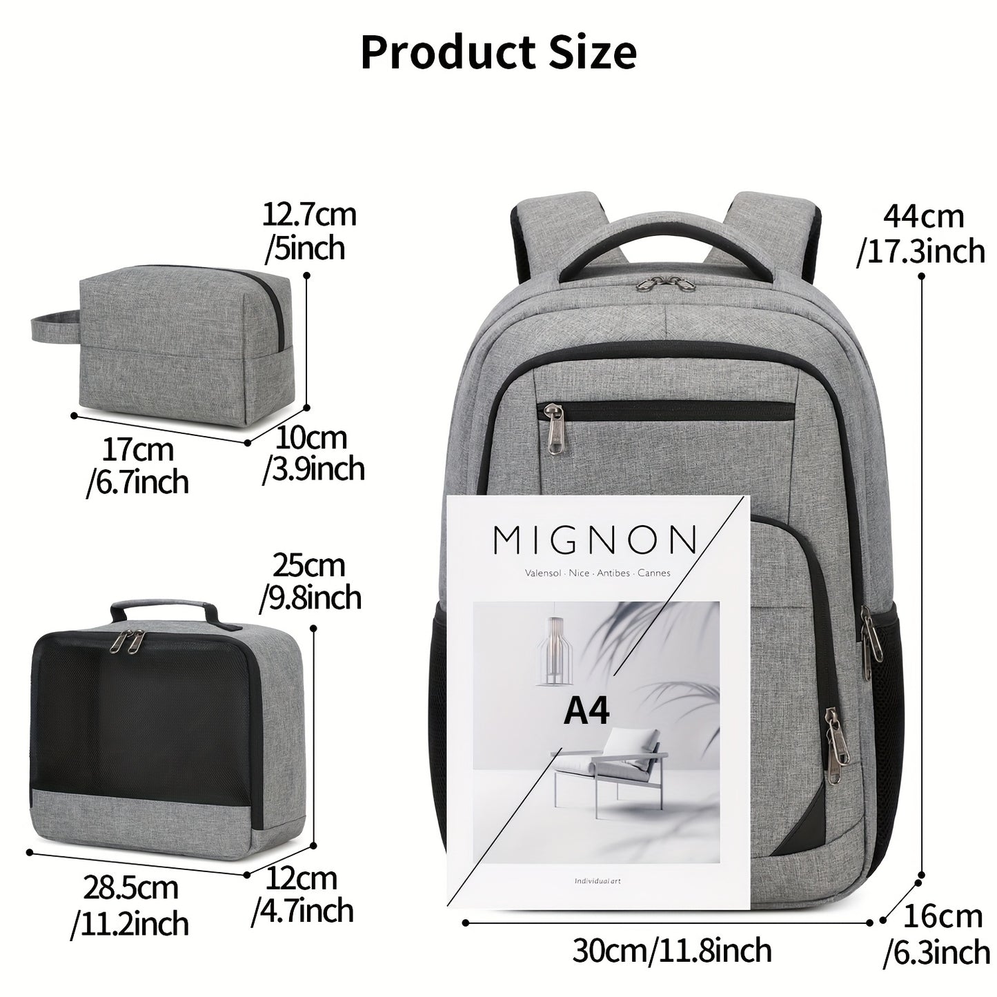 Unisex Backpack, Teen School Bag, 15.6-inch Laptop Backpack, Suitable for Business College Travel Daily Commuting Three-Piece Set