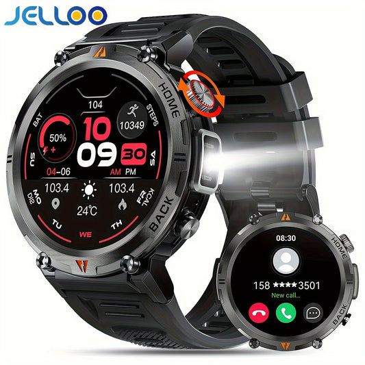 JELLOO 3.68 cm Touchscreen Smart Watch with Flashlight - Fitness Tracker for Men, Answer/Make Calls,, Rechargeable Battery, Zinc Alloy Body, Silicone Strap, Ideal for iPhone & Android, Fitness Tracker Watch|Minimalist Watch Design|Durable Watchband, Smar