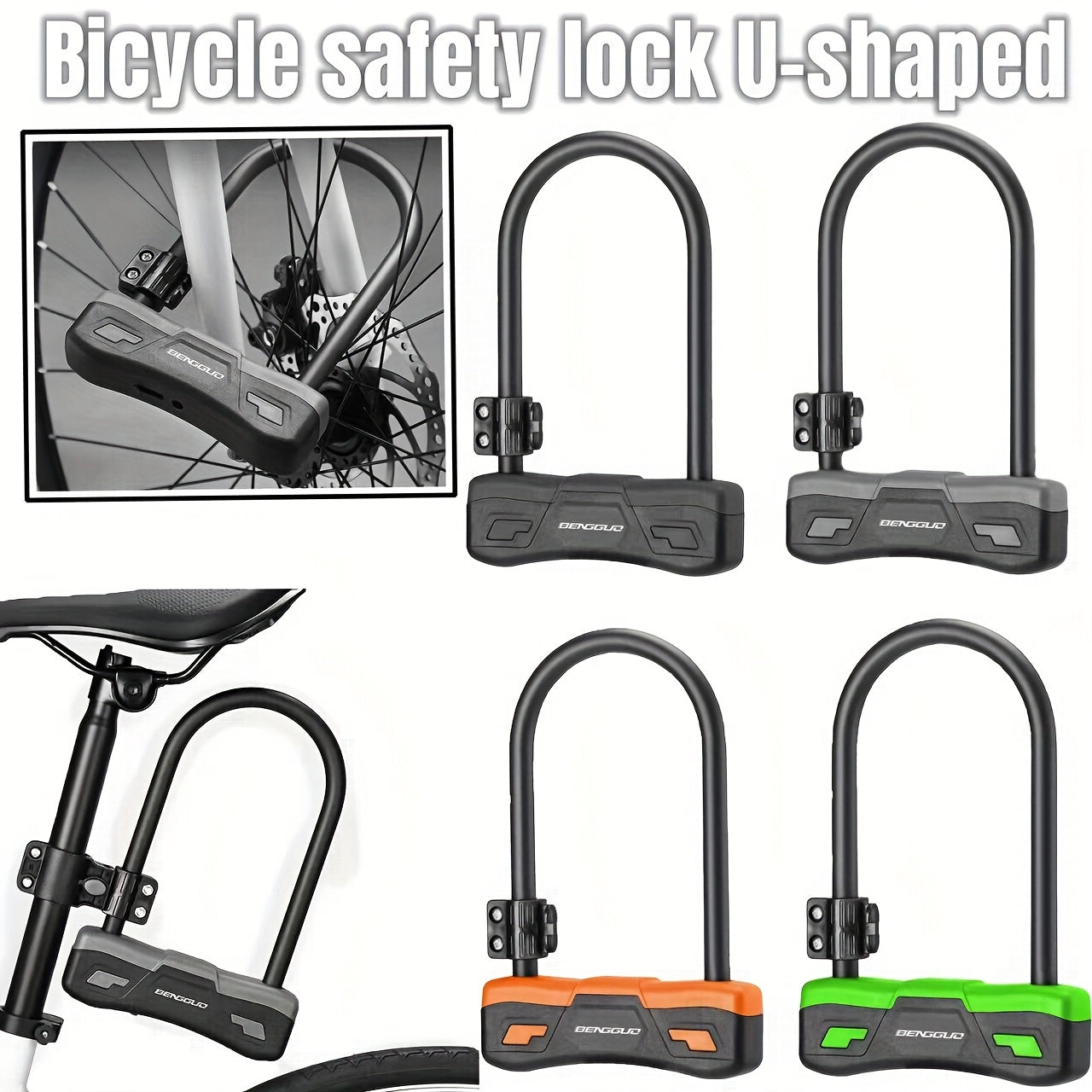 1pc U-Shaped Bicycle Lock with Anti-Hydraulic Shear Resistance, Anti-Theft Bike Lock with Lock Frame, Multi-Color Options (Black/Green/Orange) & Oil-Rubbed Finish for Secure Cycling